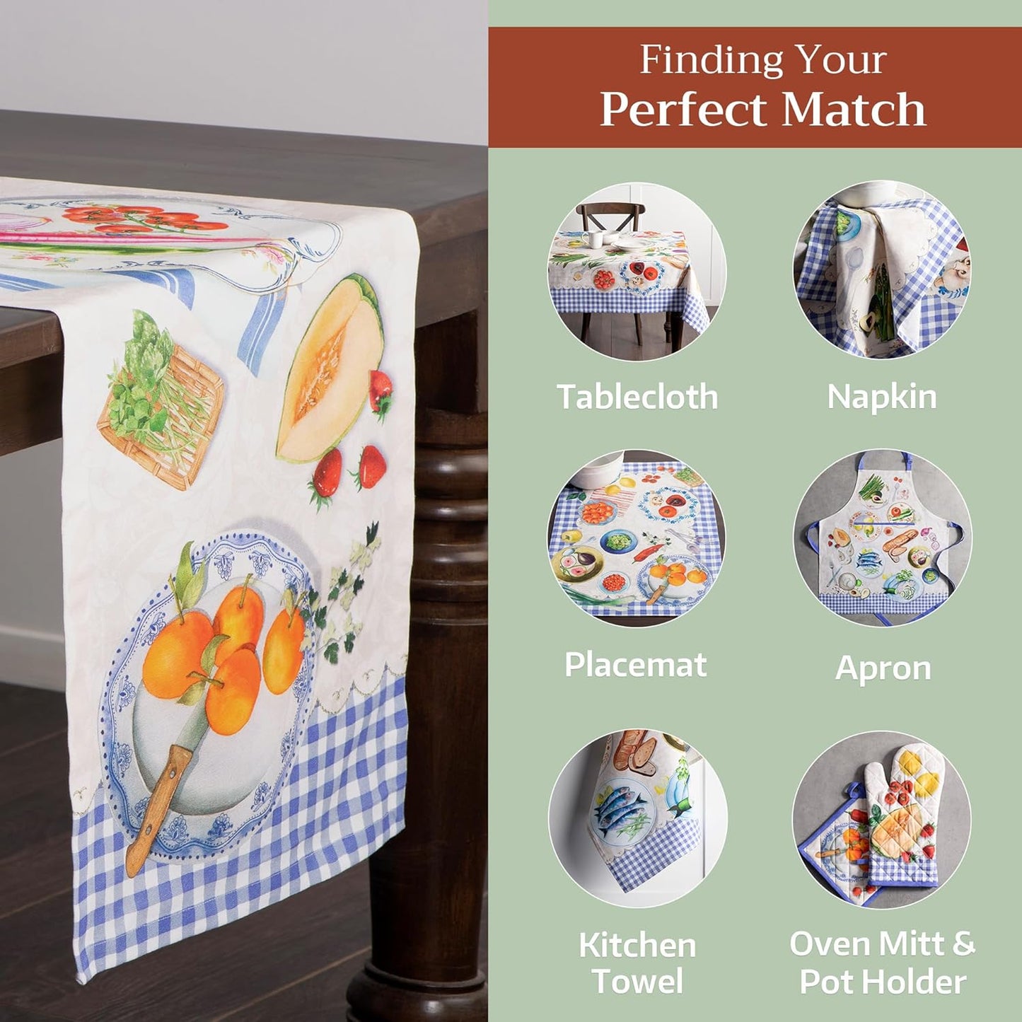 Maison d' Hermine Table runner 100% Cotton Single Layer Table Runners 108 inches long Decorative for Home Kitchen Dining Party Baby Shower Wedding Bridal Shower Spring Summer (Gourmand, 14.50" x 108")