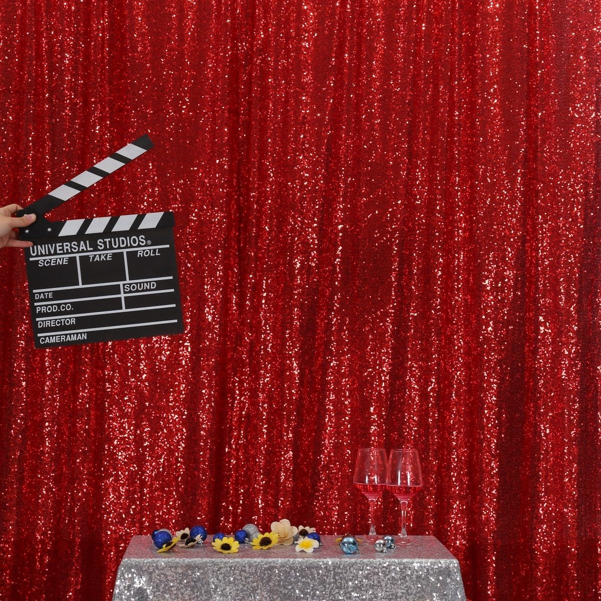Poise3EHome Red Sequin Backdrop,5FT x 7FT Sequin Photography Backdrop Curtain for Party Decoration