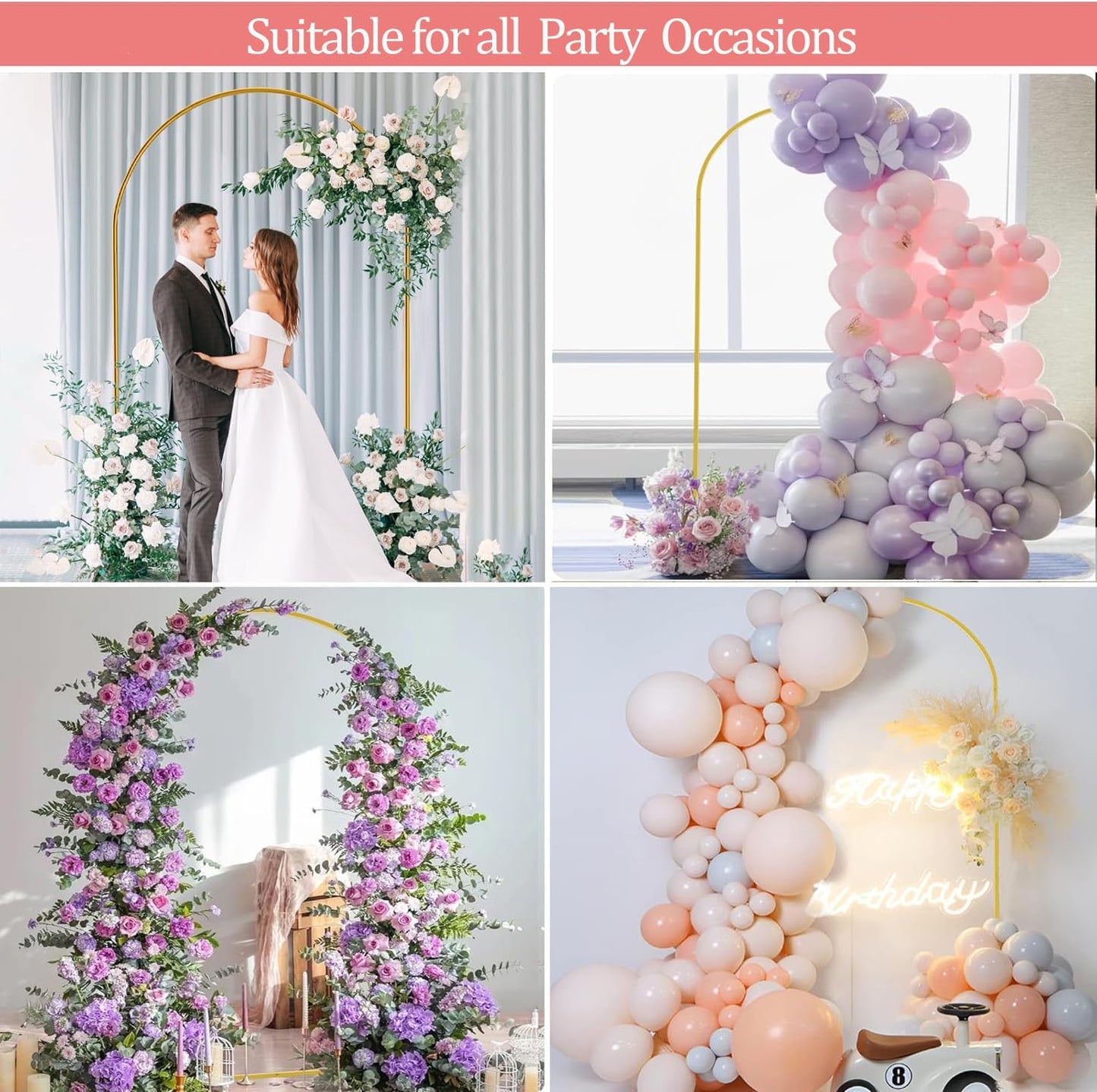 7.2 FT Arch Backdrop Stand for Parties, Balloon Arch Stand, Wedding Arch Backdrop Stand, Ideal for Birthday, Gradutation, Birdal Shower, Baby Shower, Anniversary, Wedding, New Year