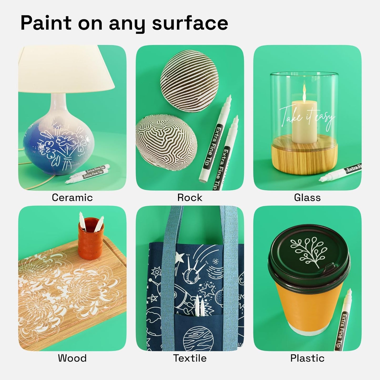 ARTISTRO 2 White Permanent Marker - Waterproof Markers for Tire, Fabric, Rocks, Glass, Ceramic, Wood, Paper - Oil Based Paint Pens - Extra-Fine Tip 0.7mm