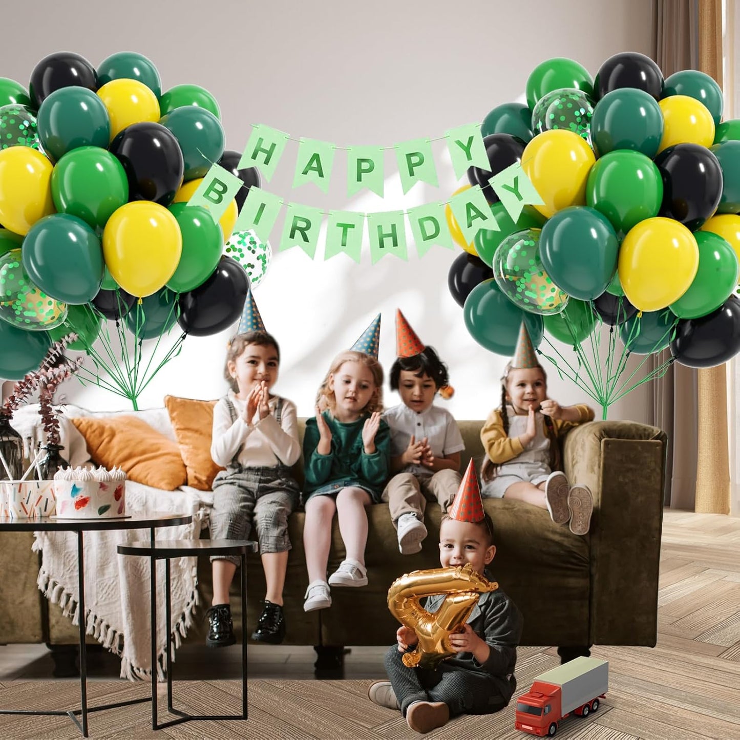 60pcs Tractor Balloons 12inch with Black Green and Yellow Balloons for Baby Shower Farm Tractor Birthday Party Decorations