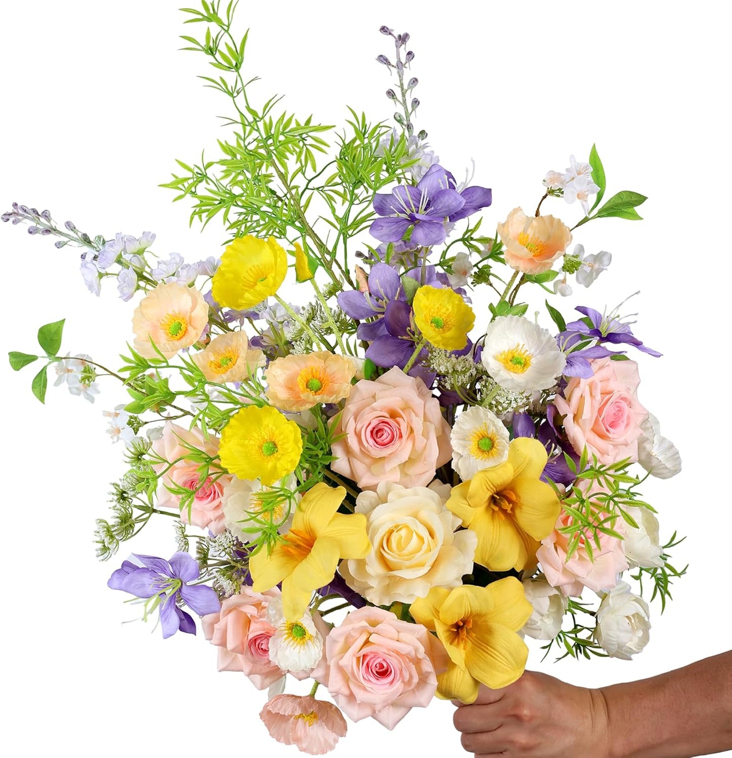 Artificial Flowers Bouquets for Bridal Wedding Home Decor Fake Floral Arrangements for Party Table Centerpieces DIY Silk Flower Set Spring Summer Indoor Outdoor (Combo Pink/Yellow)