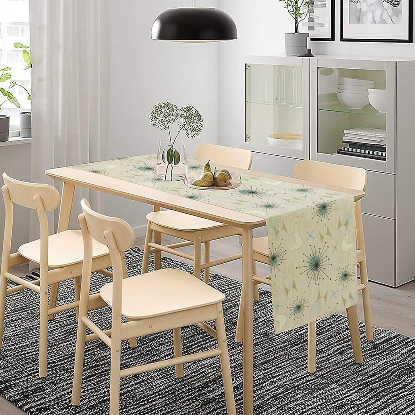 Mid Century Table Runner, Flag Retro Atomic Starburst 1950s Abstract Geometric Space Tabletop Decoration for Home Kitchen Restaurant Table Flag 13x108 Inch