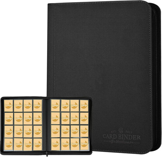 Trading Card Binder 16 Pocket, Foalgo PU Cover Card Binder for 1000+ Cards, Premium Trading Card Holder Folders, Double Sided Pocket Card Album for MTG, TCG (Black)