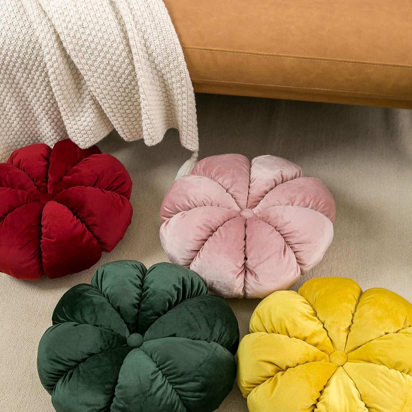 Flower Pillow Cushion Round Decorative Throw Pillow for Couch Bedroom Flower-Shaped Floor Cushion for Girls Kids (Wine Red, 15.7”)