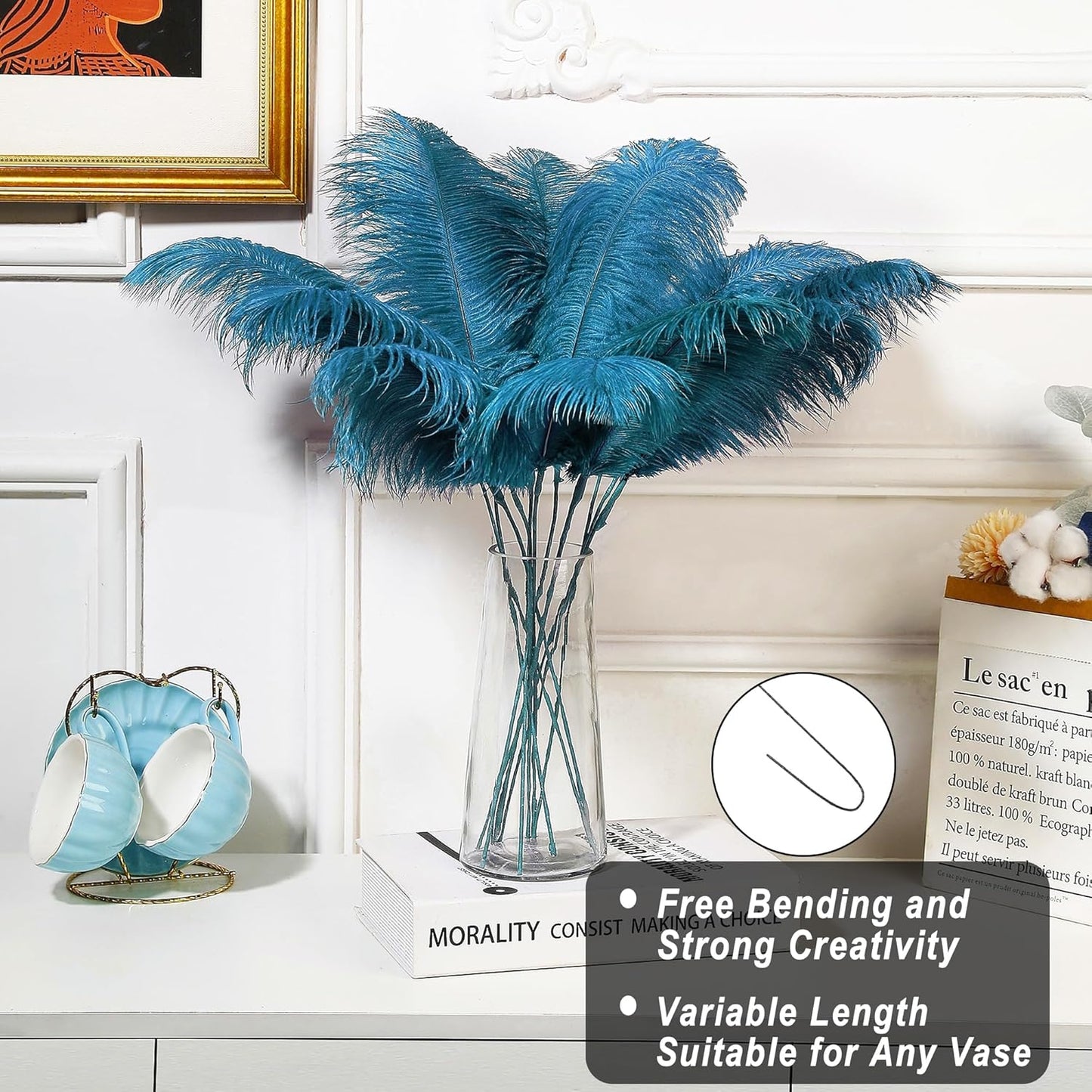 Holmgren Turquoise Ostrich Feathers Bulk - 20pcs Making Kit 22 Inch Boho Ostrich Feathers for Vase, Floral Arrangement, Wedding Party Centerpieces and Home Decorations (Turquoise)
