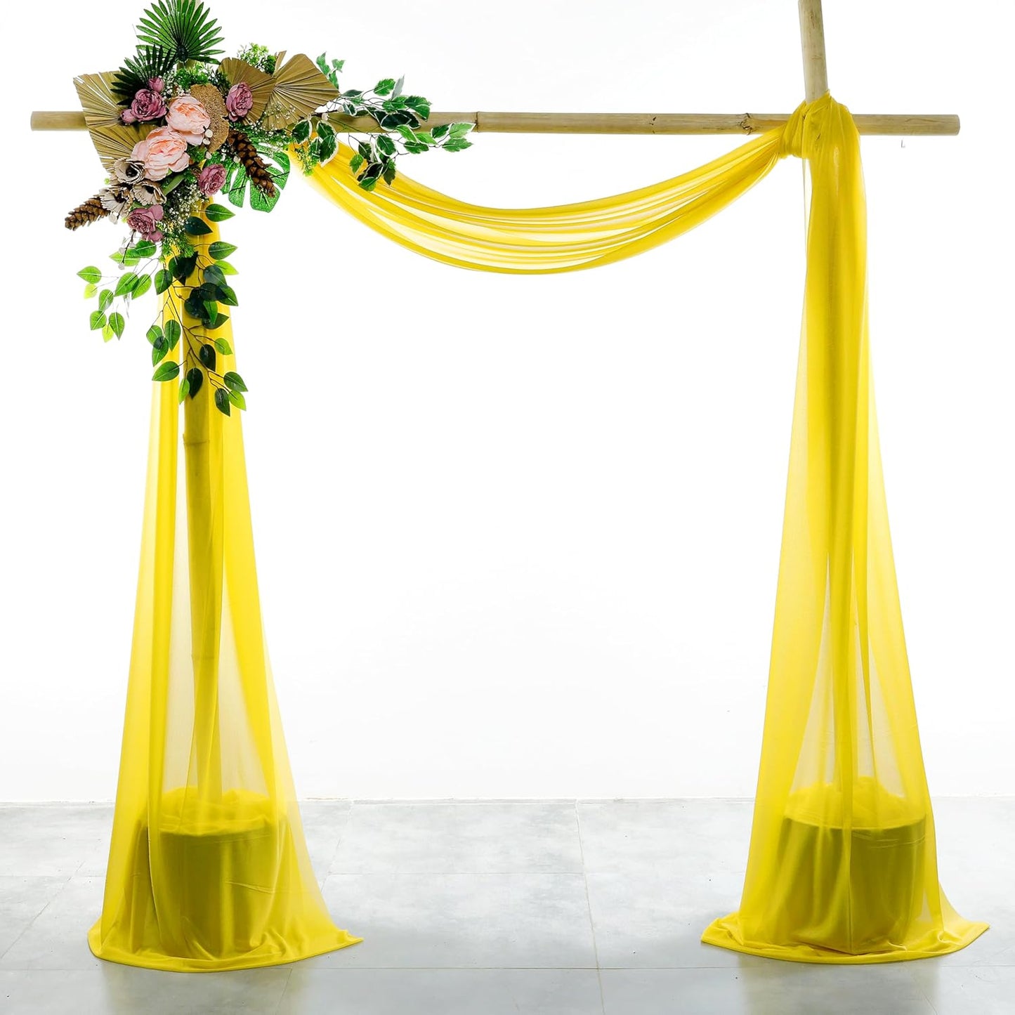 VDS Pack of 1 Panel (30 Inch X 100 Feet) Wedding Arch Draping Fabric Sheer Chiffon Fabric Drapery for Wedding Ceremony Reception Swag Backdrop Canopy Chuppah ARBO Altars Decoration (Yellow)