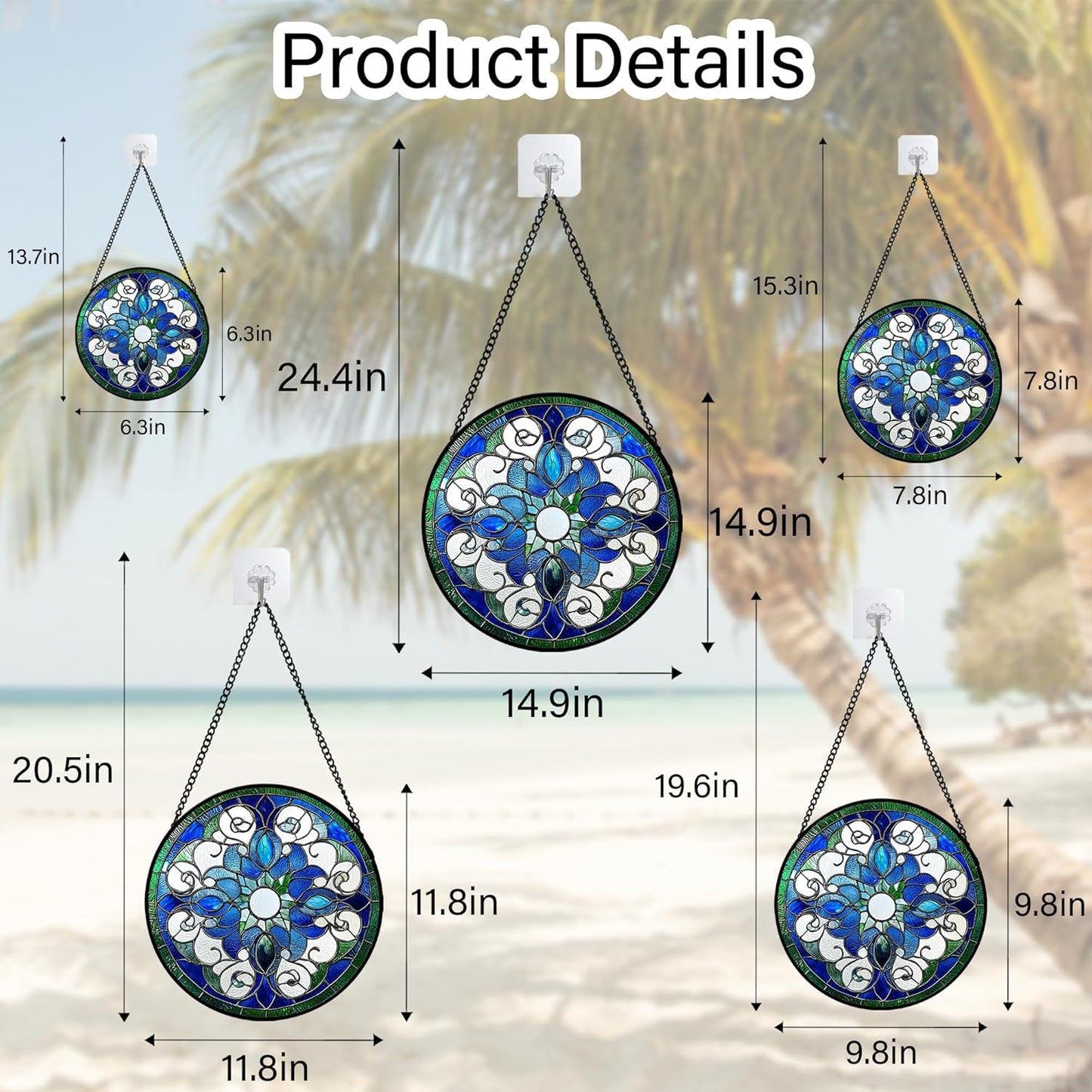 Stained Glass Window Hanging, Boho Style Sun Catchers Diamond Glass Panel Hangings Tiffany Suncatcher Decor for Birthday for Women, Men, Wife, Aunt, and Mom 14.9x14.9 in