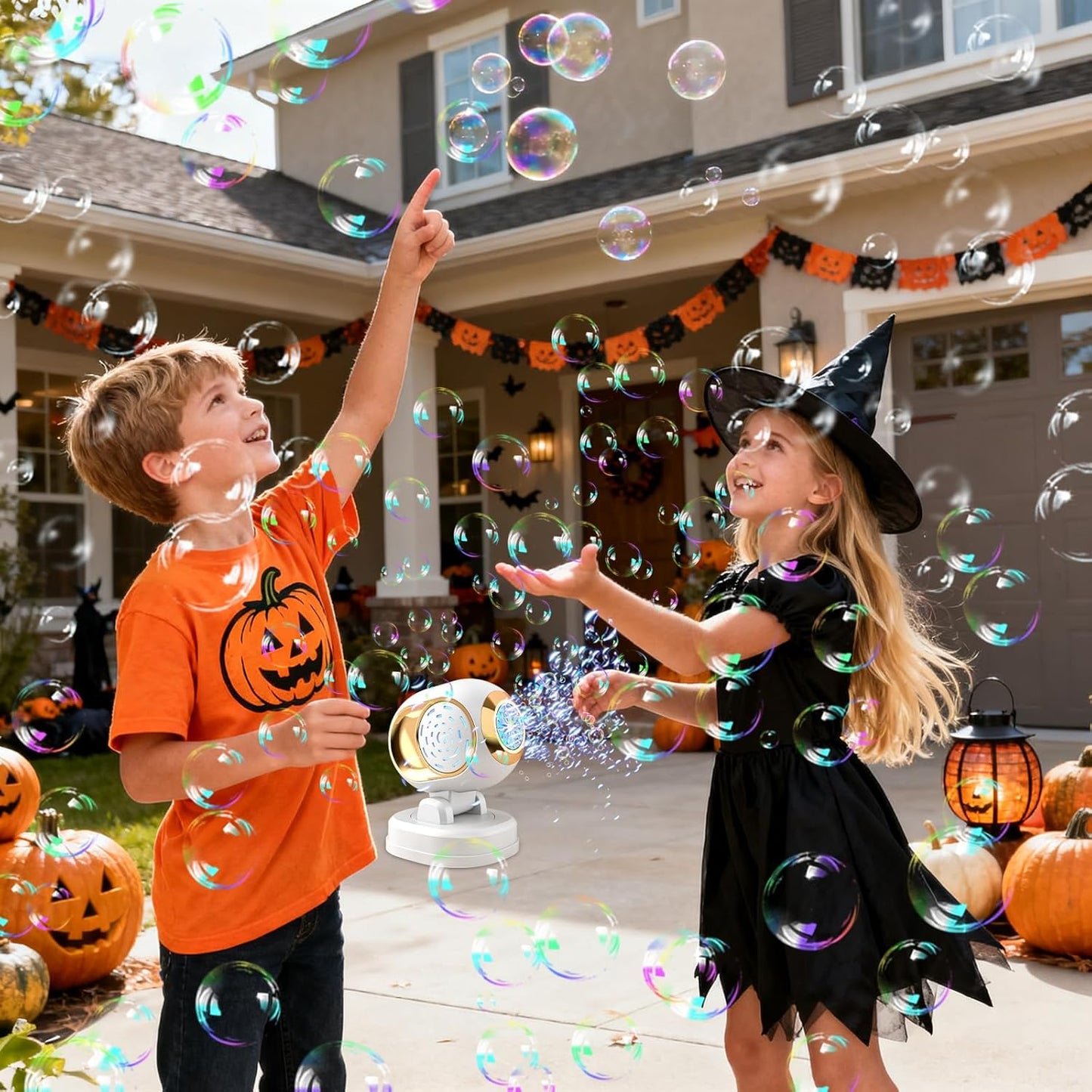 BOMOCO Bubble Machine Battery Operated Durable Bubble Blower Machine Automatic Bubble Machines for Kids Toddlers Parties Wedding Birthday Summer Outdoor Indoor Beach Halloween Favors, White