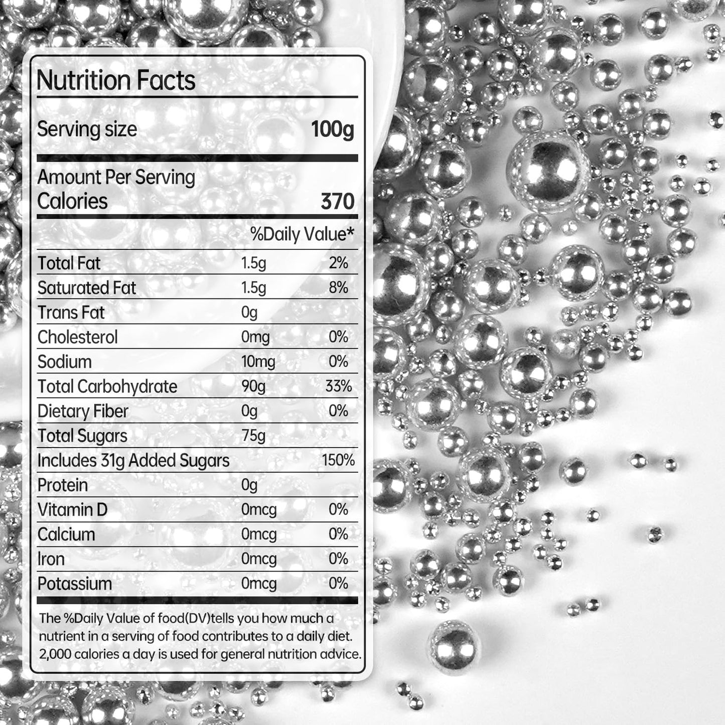 Silver Pearl Sugar Sprinkles for Cake Decorating, 150g/5.29oz Mix Size, Edible Candy Pearls, Cake Decorations, Cupcakes & Cake Toppers, Holiday, Wedding Party, Easter, Christmas Supplies