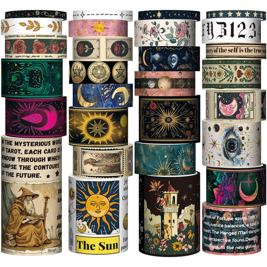 29 Rolls Washi Tape Set - Tarot Theme Decorative Masking Tape Colored Patterns, Vintage Adhesive Artists Tapes for Journaling Supplies, Diy Crafts, Scrapbooking, Junk Journal Supplies, School Supplies