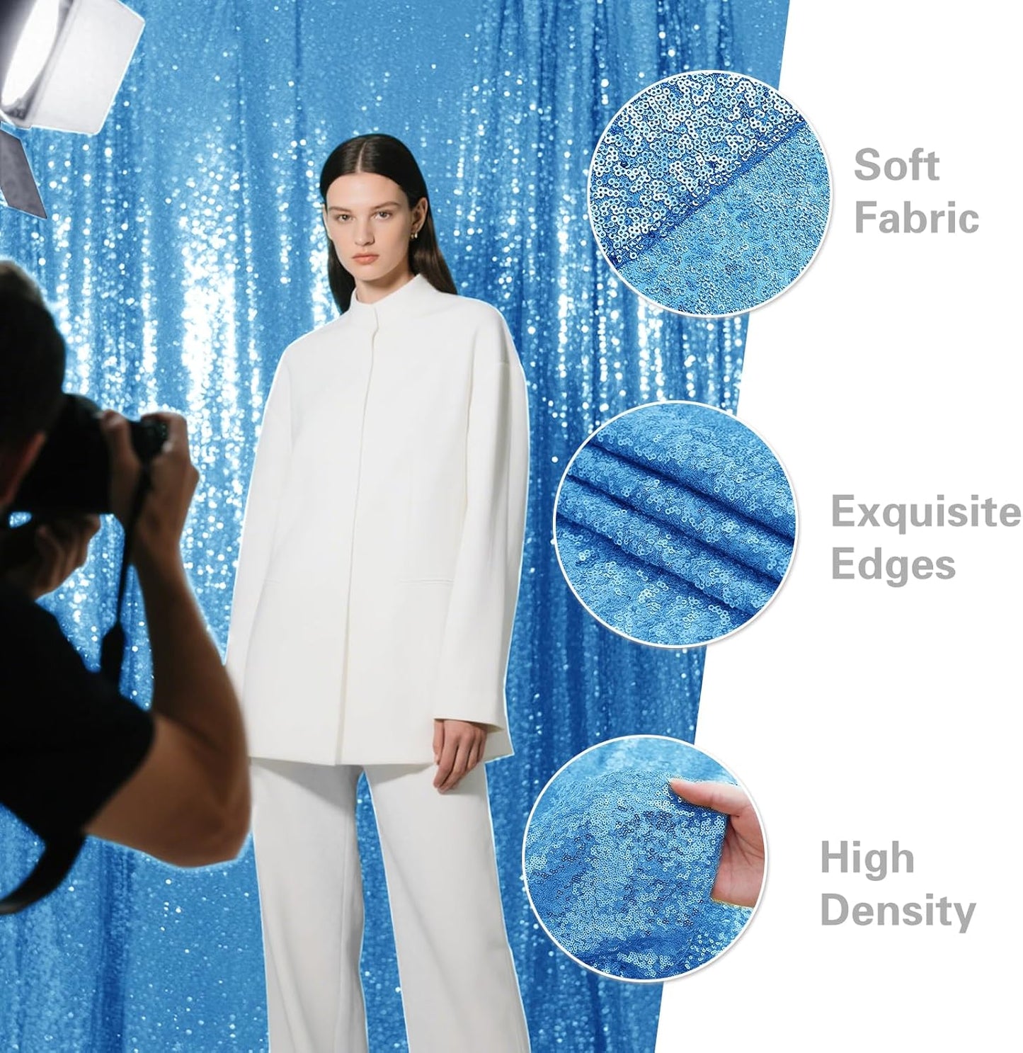 Blue Sequin Backdrop Curtain 2 Pieces 2FTx8FT Glitter Photography Backdrop for Party Wedding Birthday Christmas Decorations