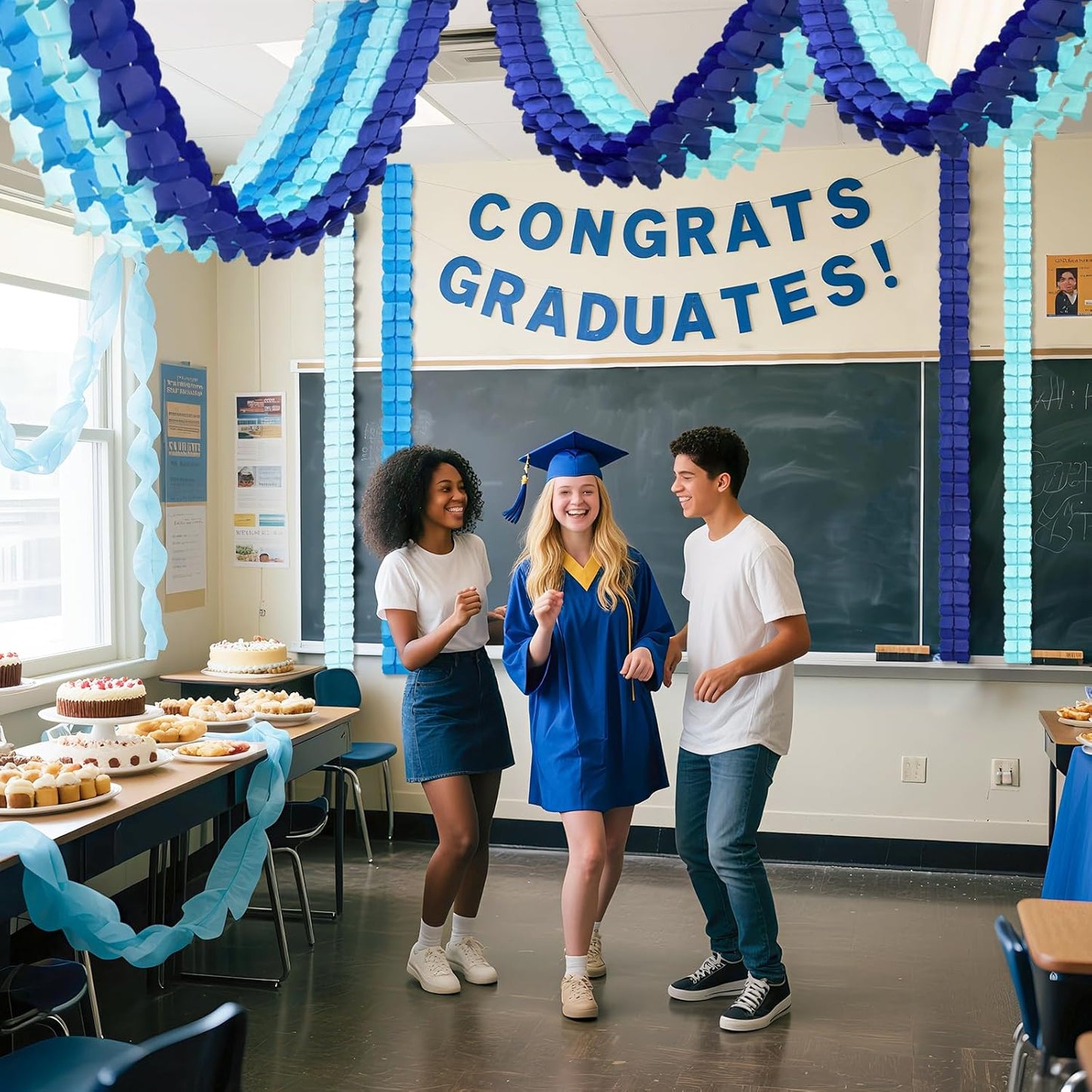 12Pcs Blue Party Decorations, Hanging Blue Streamers Garland for Women Boys Men Birthday Baby Shower Wedding Graduation Underwater Themed Party Backdrop Decor