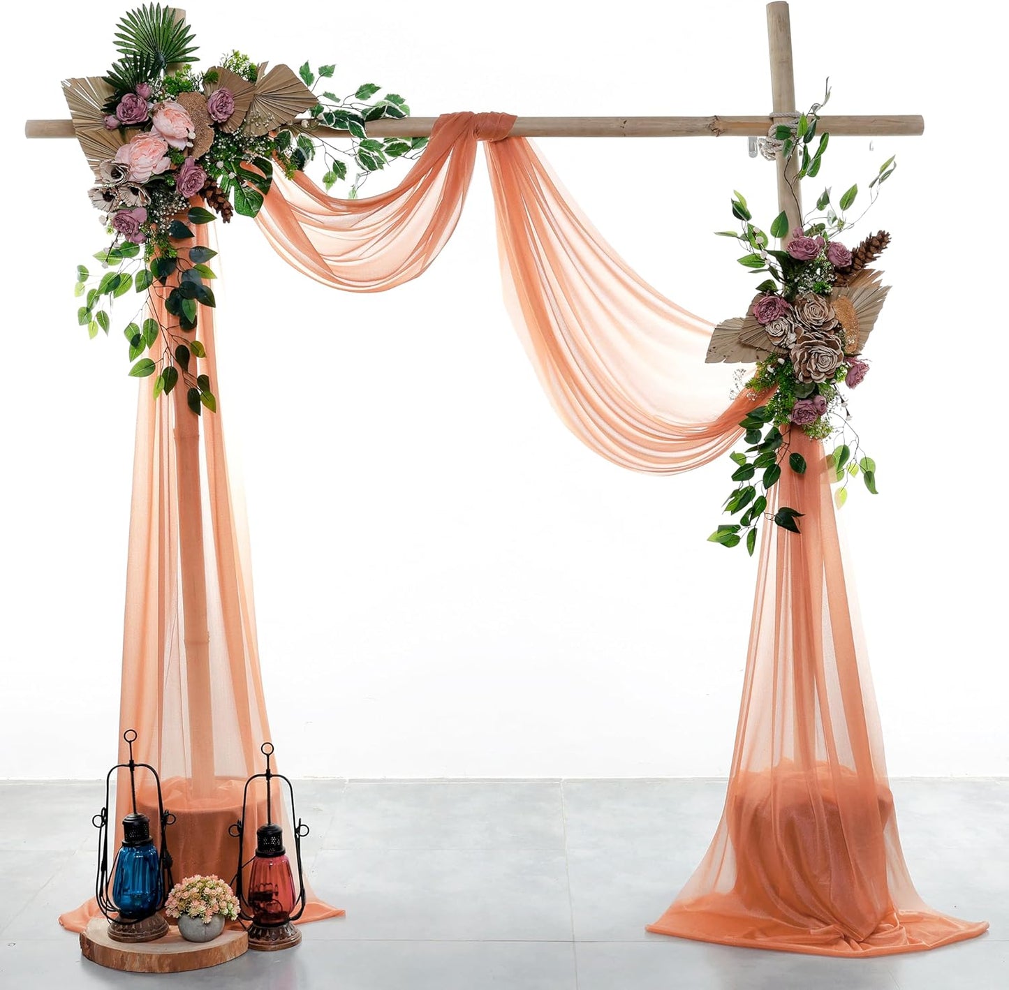 VDS Pack of 1 Panel (30 Inch X 100 Feet) Wedding Arch Draping Fabric Sheer Chiffon Fabric Drapery for Wedding Ceremony Reception Swag Backdrop Canopy Chuppah ARBO Altars Decoration (Coral Peach)