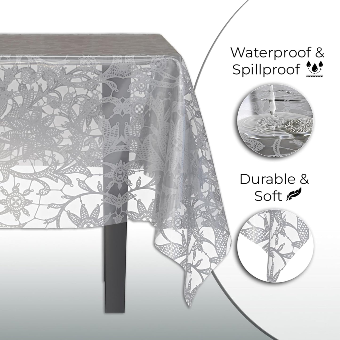 Exquisite Lace Table Cloth Rectangle Table Plastic 12-Pack Lace Tablecloth Rectangular 54" X 108" | Silver Floral Tablecloth Disposable | Wild Flower Party Decorations & Party Supplies