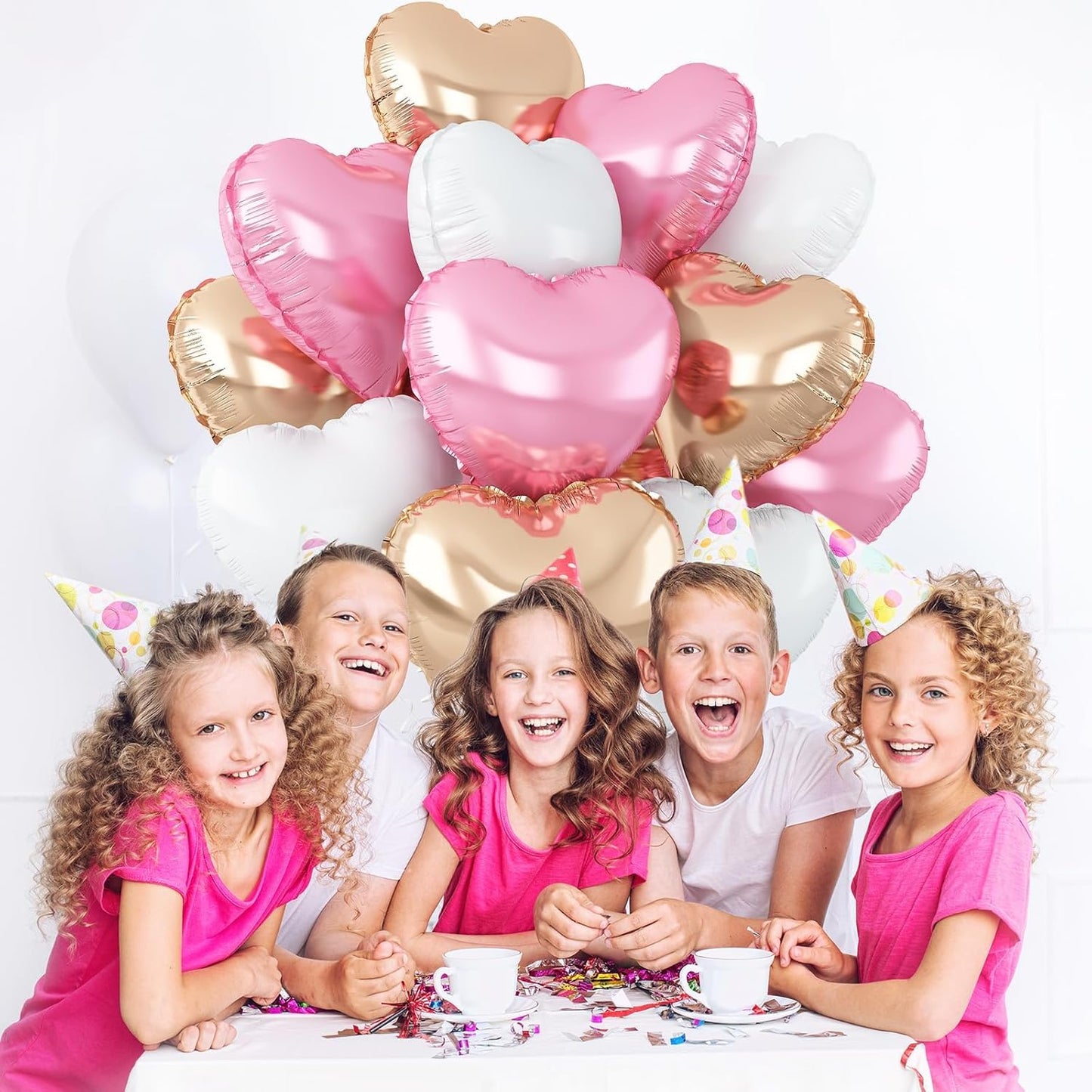 Pink White Heart Balloons,12Pcs Rose Gold Heart Shaped Foil Balloons,18Inch White Rose Gold Helium Polyester Film Balloon for Valentine's Day Birthday Engagement Wedding Party Decorations