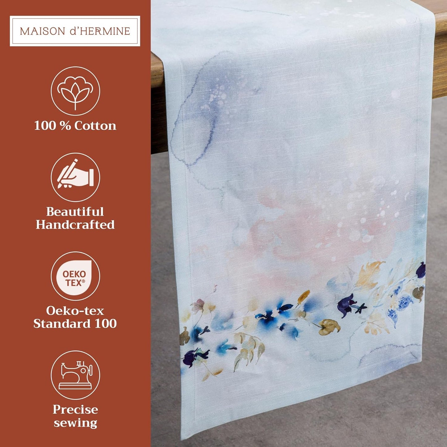 Maison d' Hermine Table Runner 100% Cotton Single Layer Table Runners 108 inches Long Decorative for Home Kitchen Dining Party Wedding Bridal Shower Spring Summer (Lazy Summer Days, 14.50" x 108")