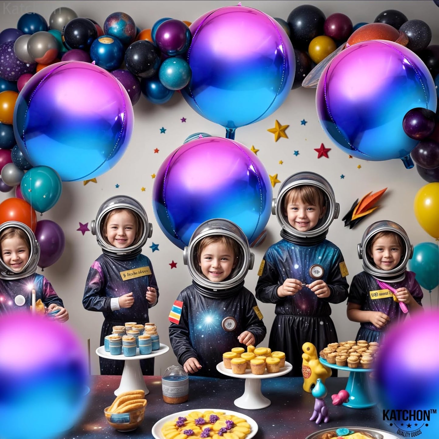 KatchOn, Purple Galaxy Balloons - 22 Inch, Pack of 6 | Round 4D Metallic Balloon for Galaxy Birthday Party Decorations | Halloween Balloons for Halloween Decor | Mermaid, Birthday Party Decorations