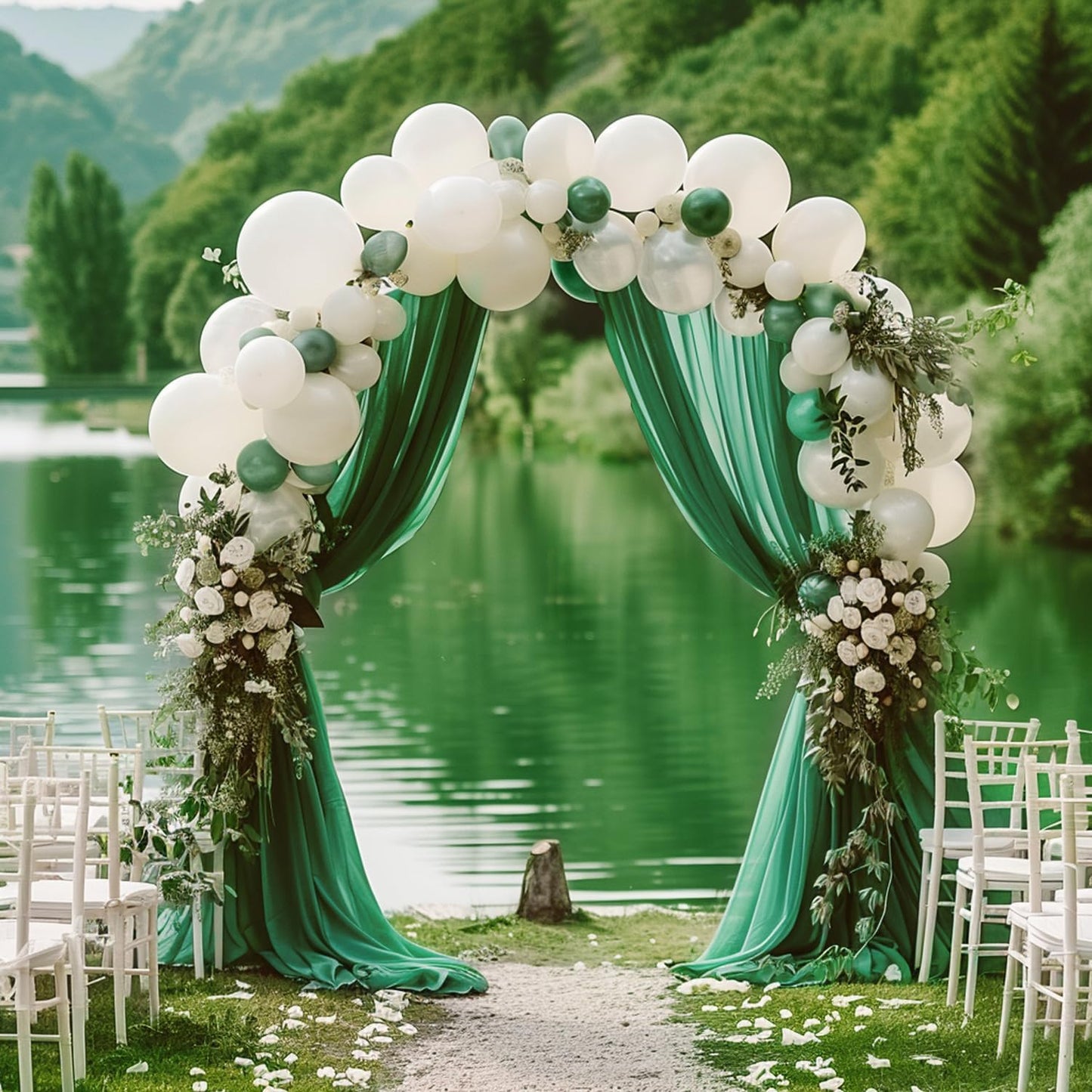 Wokceer Wedding Arch Draping Fabric 6 Panels 28.7" x 20FT Emerald Green Drapes Sheer Fabric Backdrop Arch Draping Fabric for Wedding Ceremony Birthday Party Bridal Shower Decoration