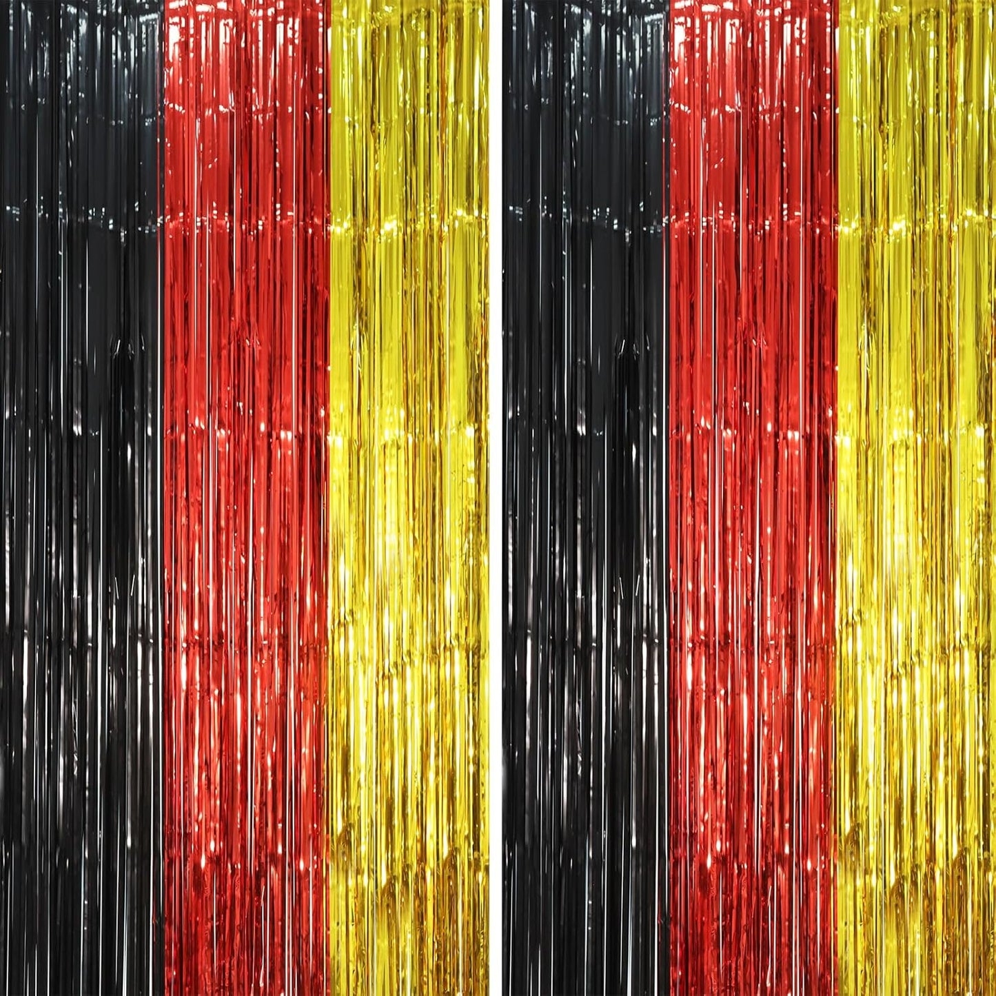 2 Pack Red Black Gold Foil Fringe Backdrop Curtains, Tinsel Streamers Party Decorations, Fringe Backdrop, Door Shimmer for Thanksgiving Day or Birthday Party