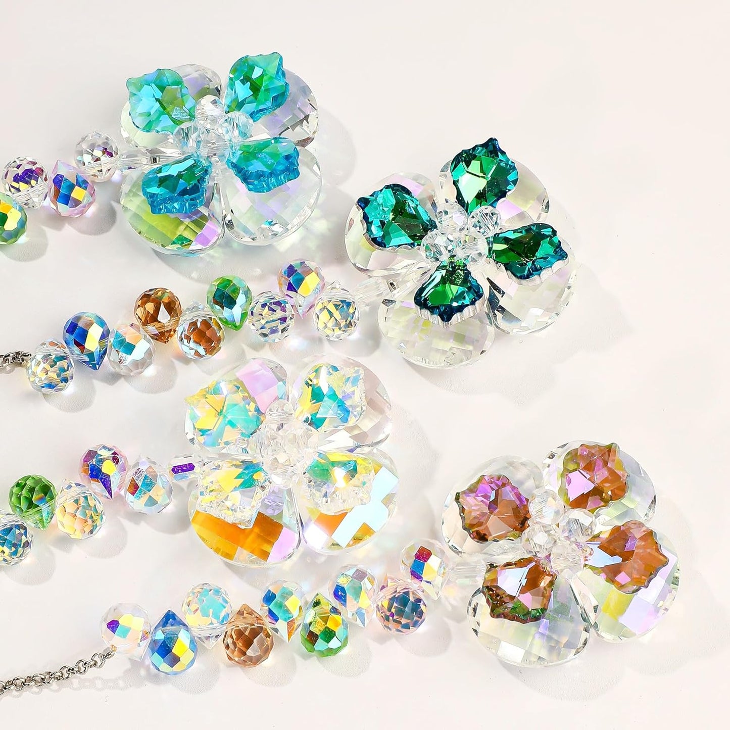 HDCRYSTALGIFTS 4pcs Four Leaf Clover Sun Catchers with Crystals Rainbow Prisms Window Suncatcher Hanging Indoor Decorations, St Patricks Day Accessories Spiritual Gifts for Women, Mom, Family, Friends