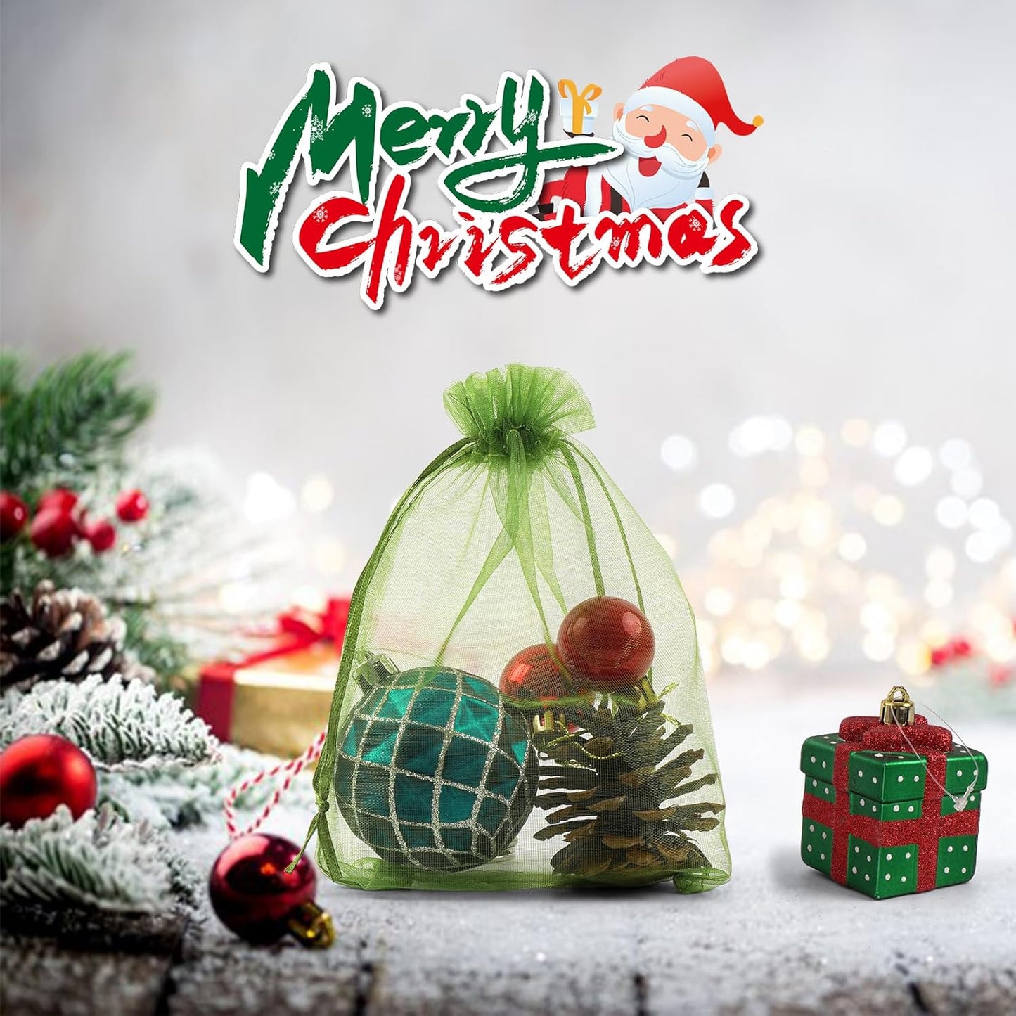 ANZNKU 50 Pack Organza Bags 4 x 6 inch Premium Sheer Drawstring Small Mesh Bag for Candy Jewelry Party Wedding Christmas Favor Gift Bag (Green)