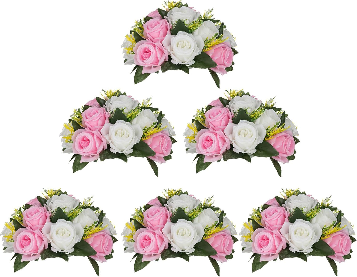 BLOSMON Flower Balls Rose Centerpieces: 6 Pcs 9.5 Inch Pink Fake Flowers Kissing Balls Decor Artificial Wedding Floral Arrangements Silk Flower Bouquet with Base Home Party Room Table DIY Decorations