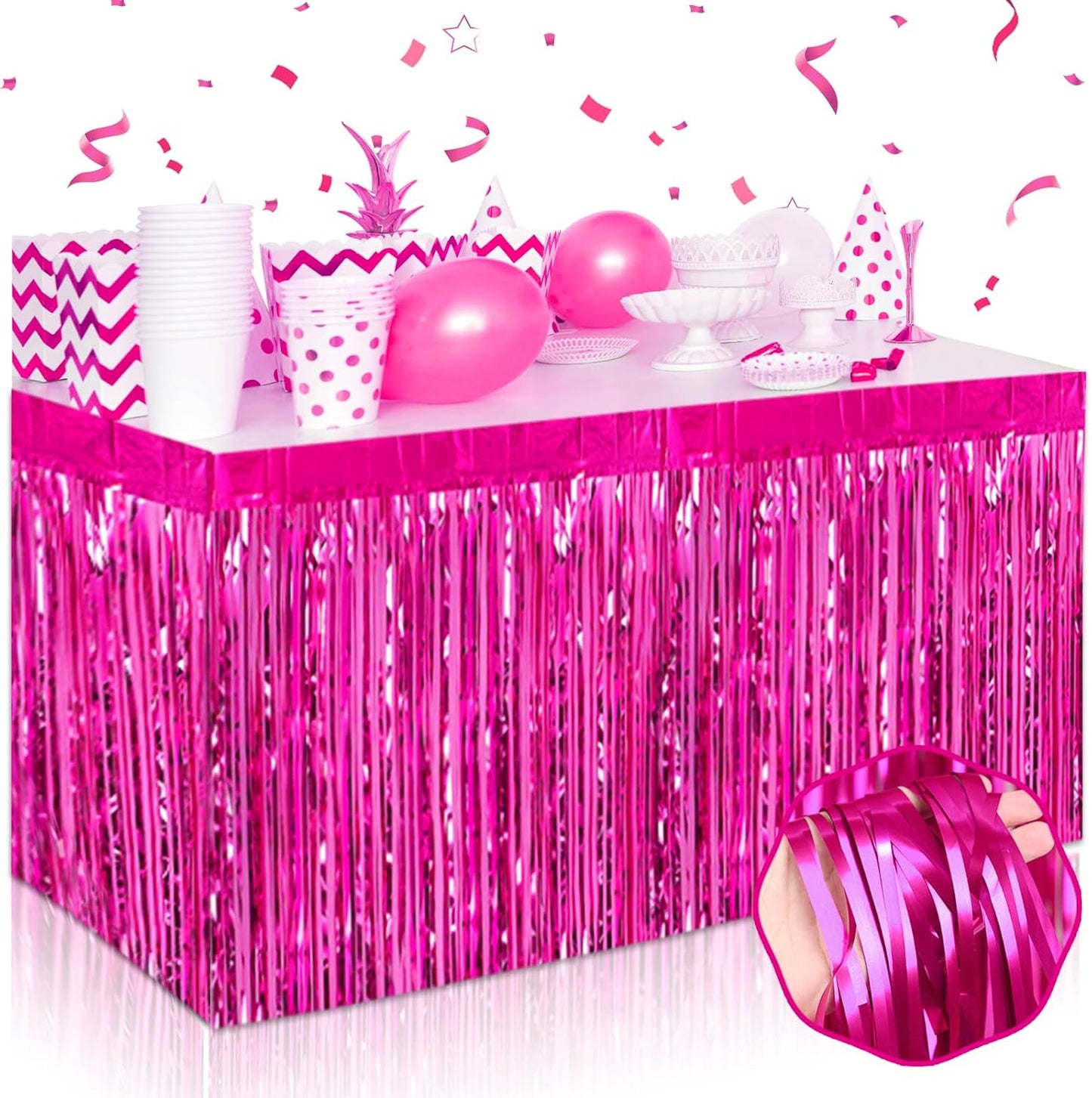 3 Pack 29 x108 Inch Rose Red Foil Fringe Table Skirts Metallic Banner for Tinsel Streamer Garland Backdrop for Parade Floats Wedding Thanksgiving Birthday Christmas Halloween New Year Party Decoration