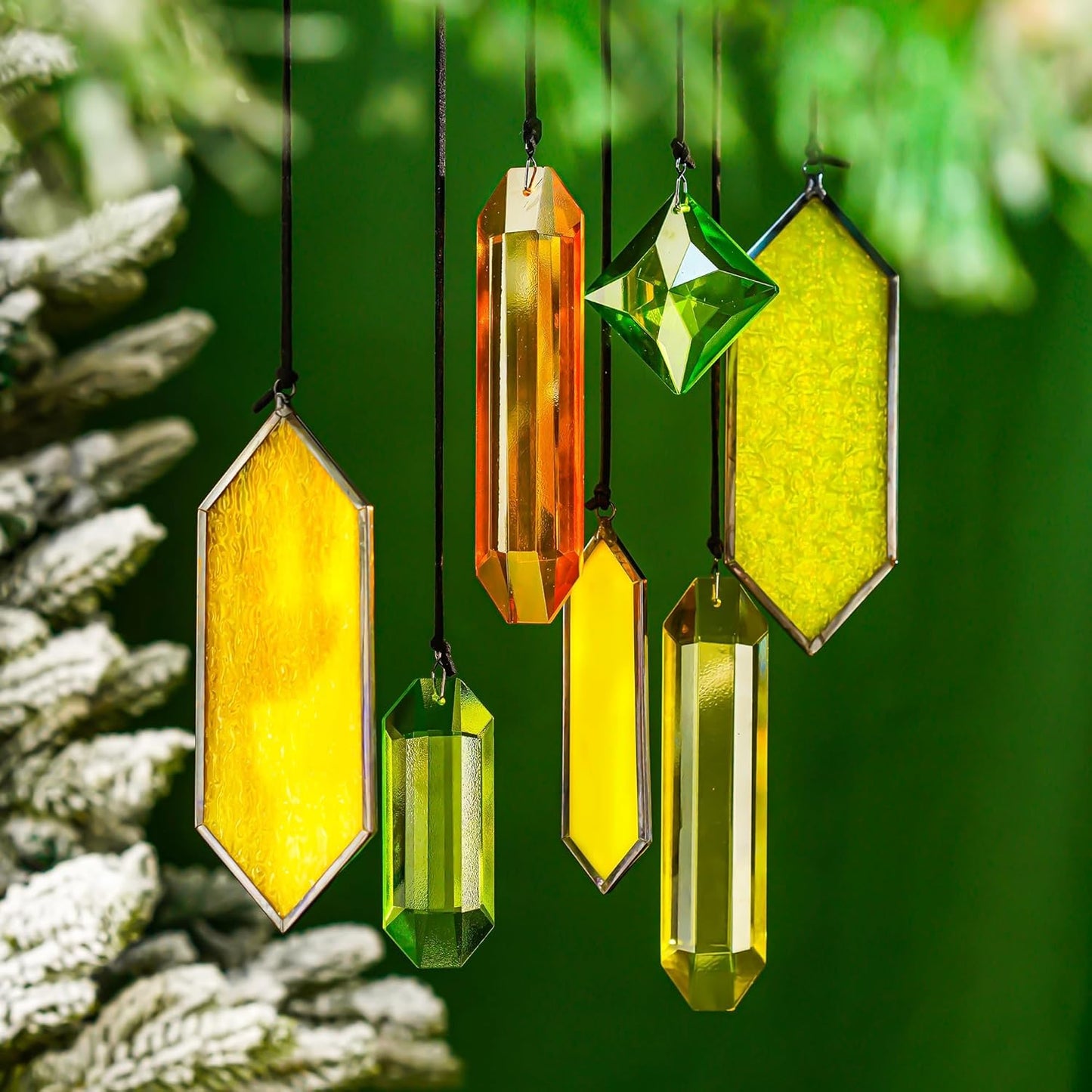 HDCRYSTALGIFTS 7pcs Crystal Sun Catchers for Windows Hanging - Stained Glass Suncatchers for Indoor Garden Christmas Tree Decorations (Fairy Tale Forest Design)