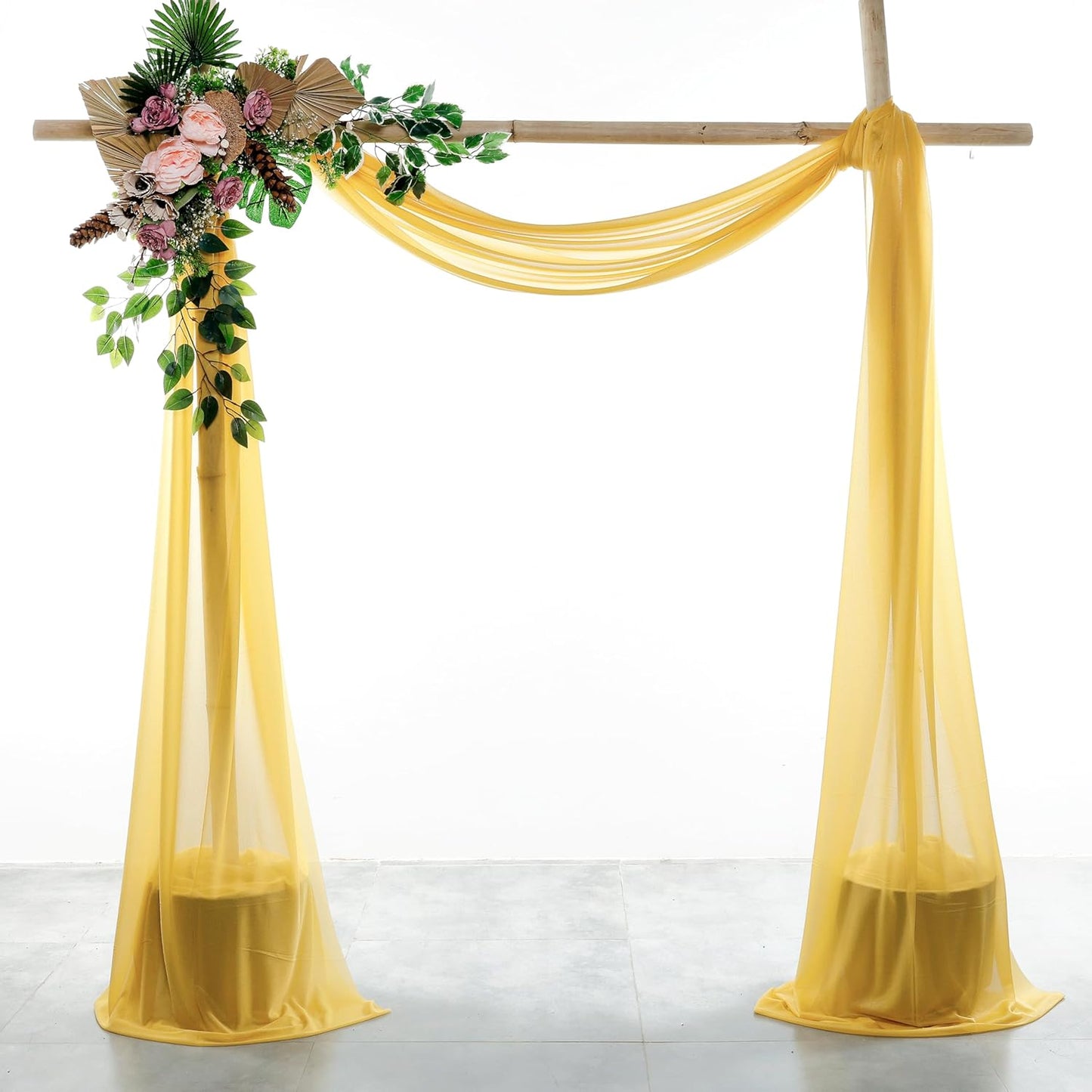 VDS Pack of 2 Panel (30 Inch X 50 Feet) Wedding Arch Draping Fabric Sheer Chiffon Fabric Drapery for Wedding Ceremony Reception Swag Backdrop Canopy Chuppah ARBO Altars Decoration (Gold)