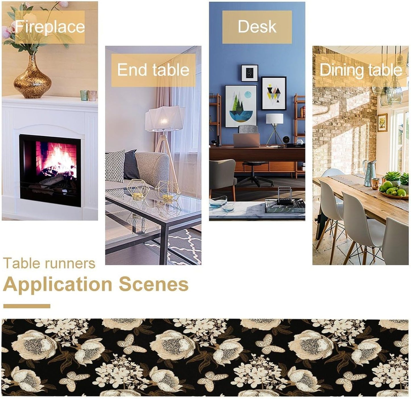 Watercolor Peony Table Runner, Modern Kitchen Dining Room Bohemian Floral Tabletop Decoration for Kitchen Cafe 13x36 Inch