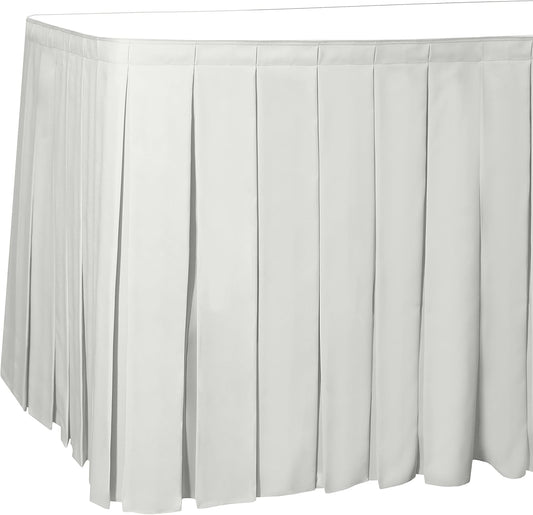 Ultimate Textile Pleat Polyester Fabric Table Skirt - Machine Washable Flame Resistant with Clips for Events, Weddings & Trade Shows, Cut & Sewn in Paterson, NJ - Ivory, 14' Box Pleat