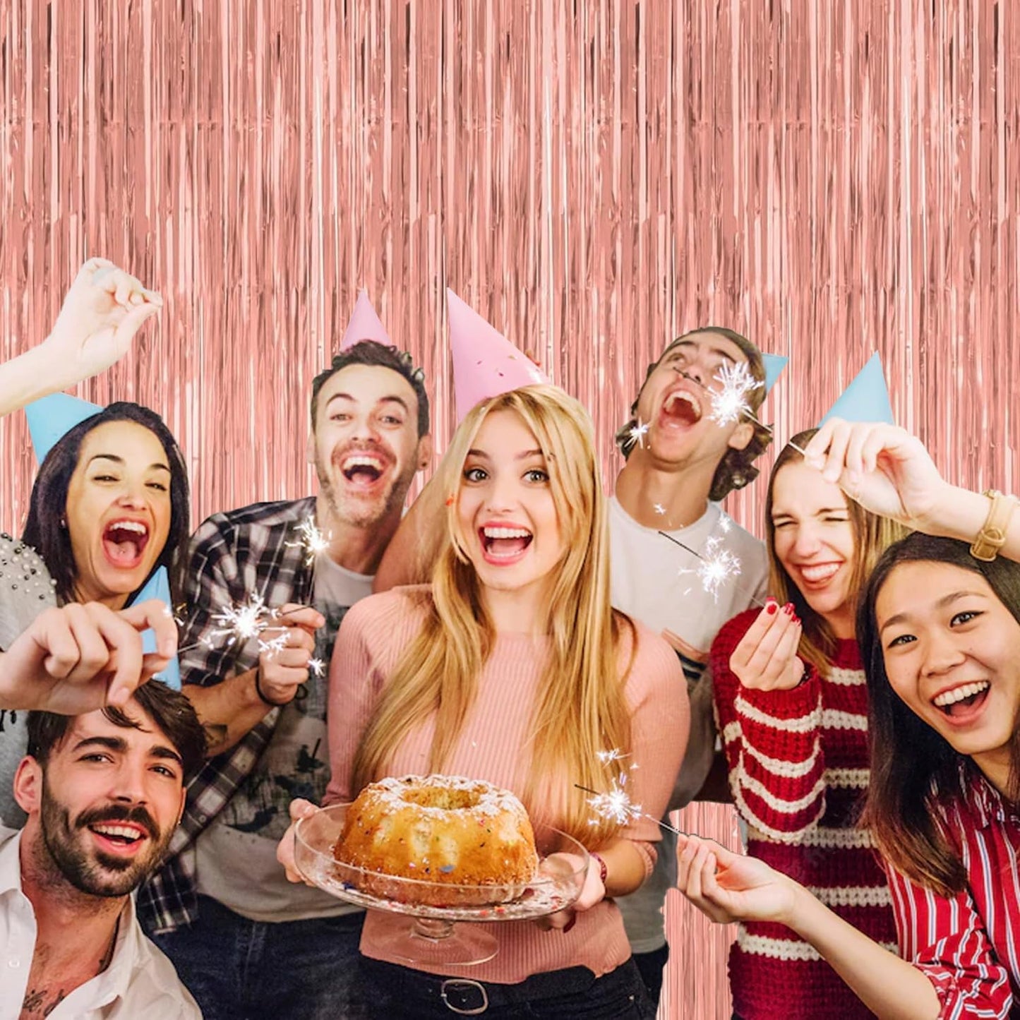 Rose Gold Streamers Party Decorations 2 Pack Rose Gold Tinsel Backdrop Supplies Foil Curtain Backdrop for Bridal Baby Shower Birthday Bachelorette Wedding Engagement Party Decorations