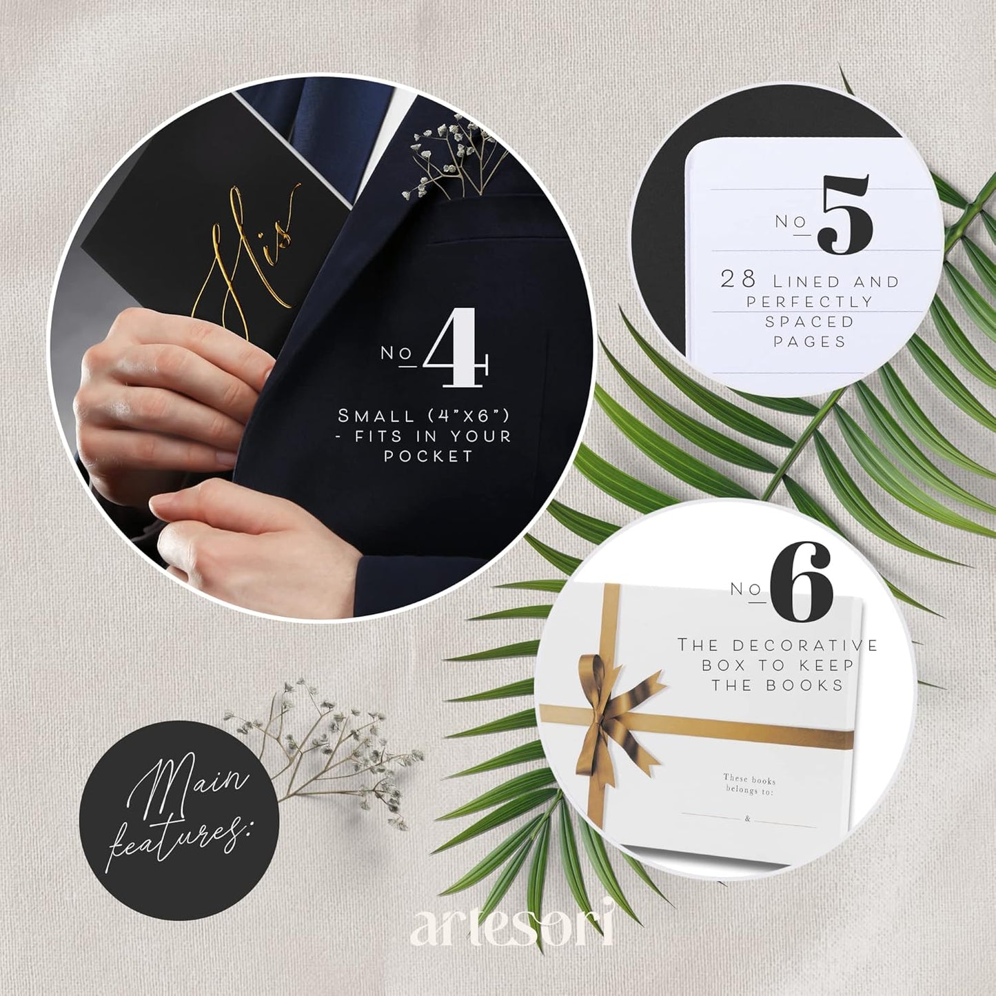 ARTESORI Premium Wedding Vow Book for Her & Him, Soft Touch, Gold Foil, 28 Lined Pages, Wedding Vow Books His and Hers, Wedding Essentials, Wedding Registry Ideas, His and Hers Gifts [Ivory & Navy]