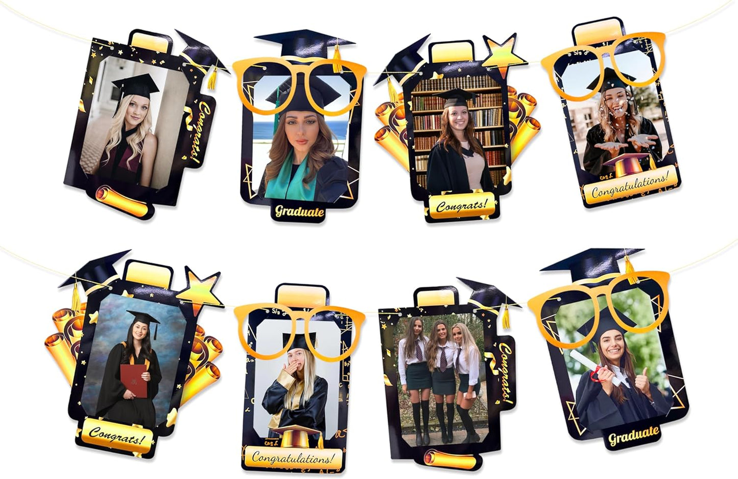 pinkblume Graduation Party Decorations Black and Gold Grad Photo Banner Congrats Grad Photograph Bunting Garland for 2025 Graduation Celebration Party Decorations Supplies