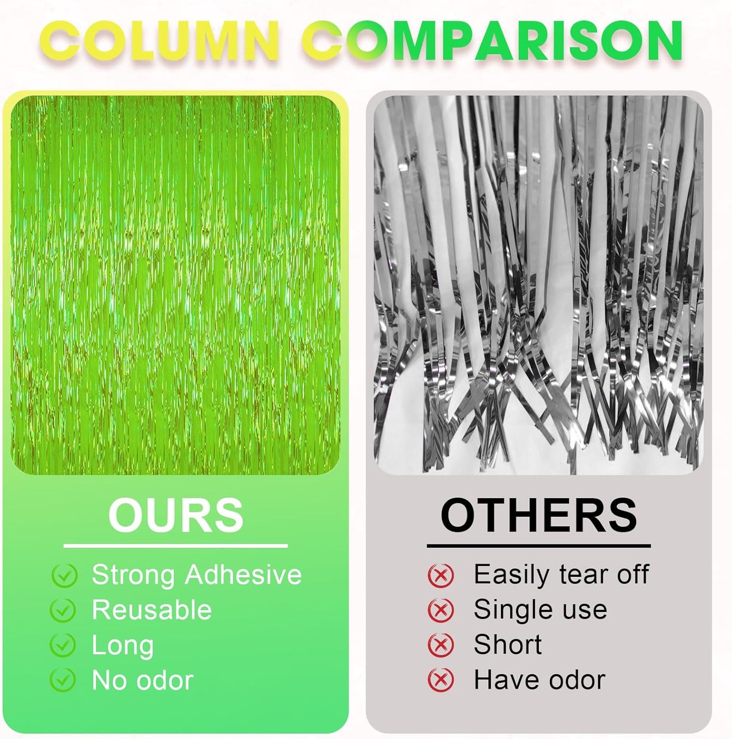 2 Pack Green Iridescent Tinsel Foil Fringe Curtains, Neon Party Decorations, Metallic Tinsel Party Streamers Backdrop for Birthday Baby Shower Halloween Wedding Party Decorations