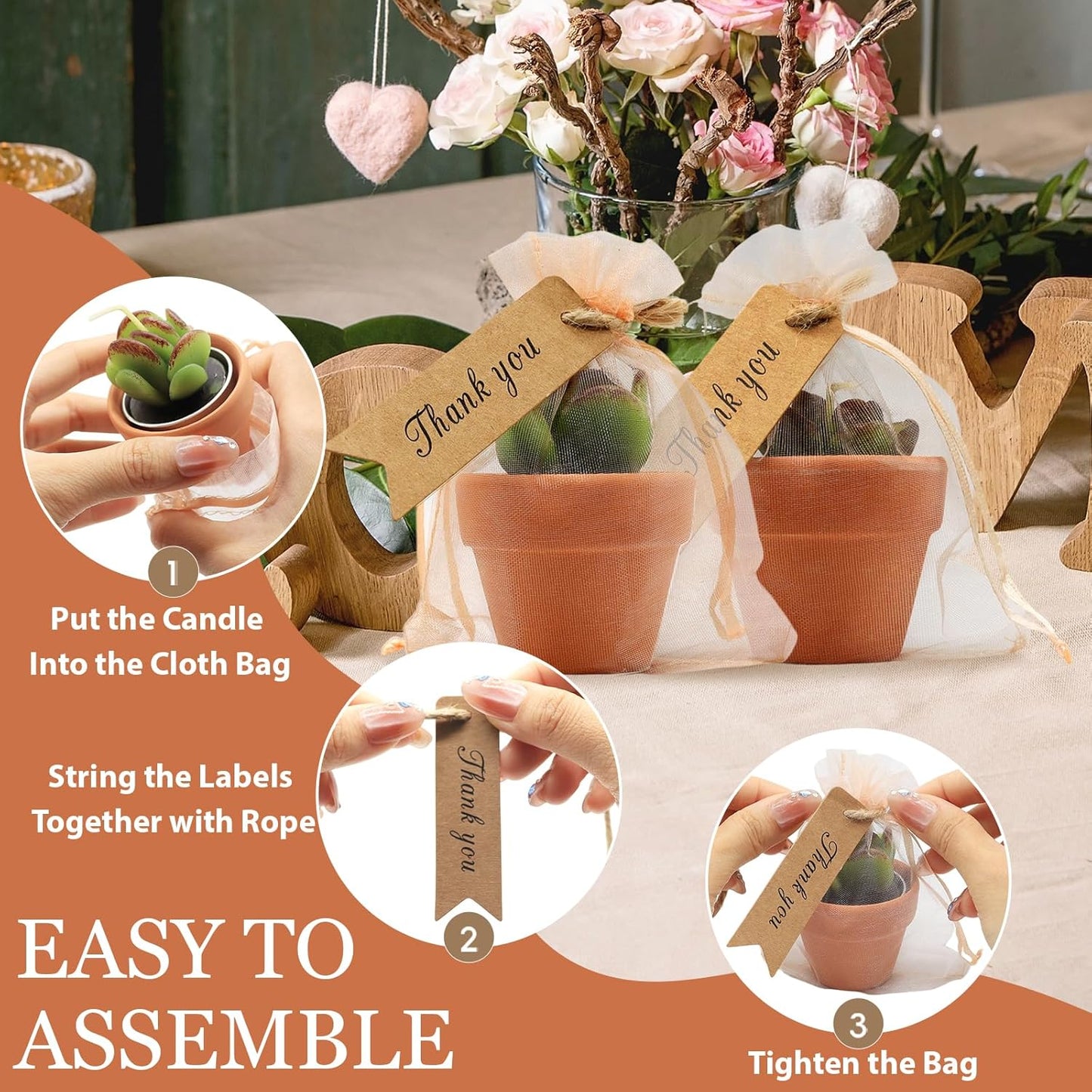 AZEAM 48 Pcs Succulent Candles Party Favors, Bulk Cactus Table Decor with Mini Terracotta Holders, Tiny Handmade Plant Tealights Candle Decoration for Baby Shower Bridal Game Wedding Home Birthday