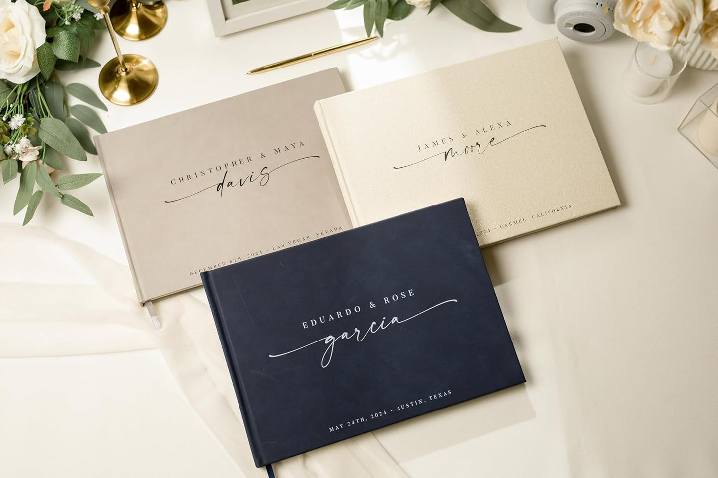 Personalized Guest Book - 11.5" x 8.5" Custom Bride & Groom Names with Bookmark and Hard Cover 140 GSM Blank Pages, for Weddings Guest Book, Engagements, Birthdays, Special Events, Taupe