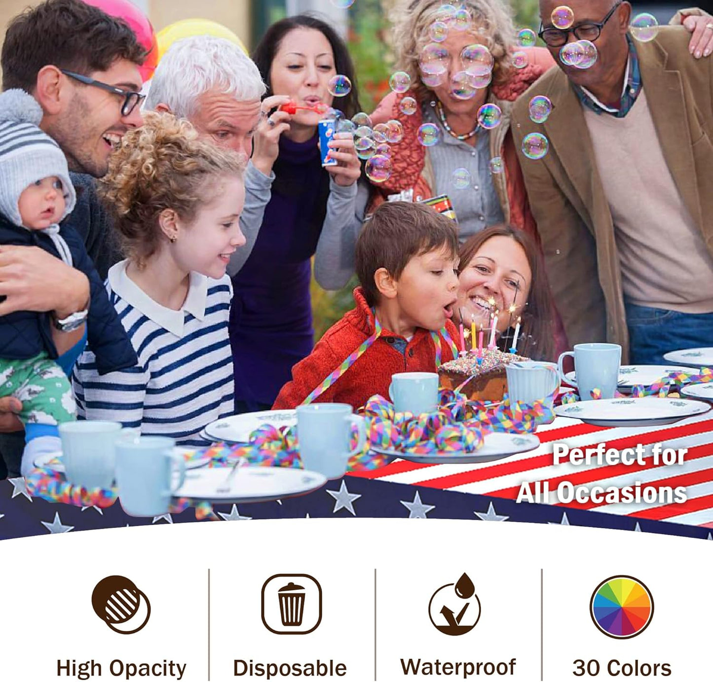 Party Solids Pack Of 12 Premium Rectangle American Flag Design Plastic Tablecloth - USA Stars and Stripes Tablecloth Disposable Plastic Table Cover for July 4th - 54 inch. x 108 inch