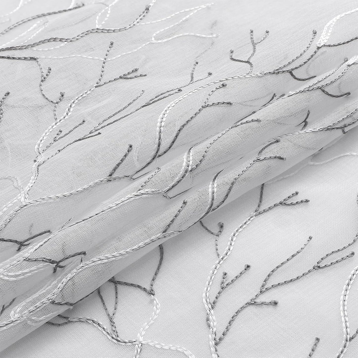 VISIONTEX Sheer Curtains 72 inch Length 2 Panels Set, Decorative Grey Coral Embroidery, Rod Pocket Embroidered Window Drapes for Living Room and Bedroom, 54" x 72"