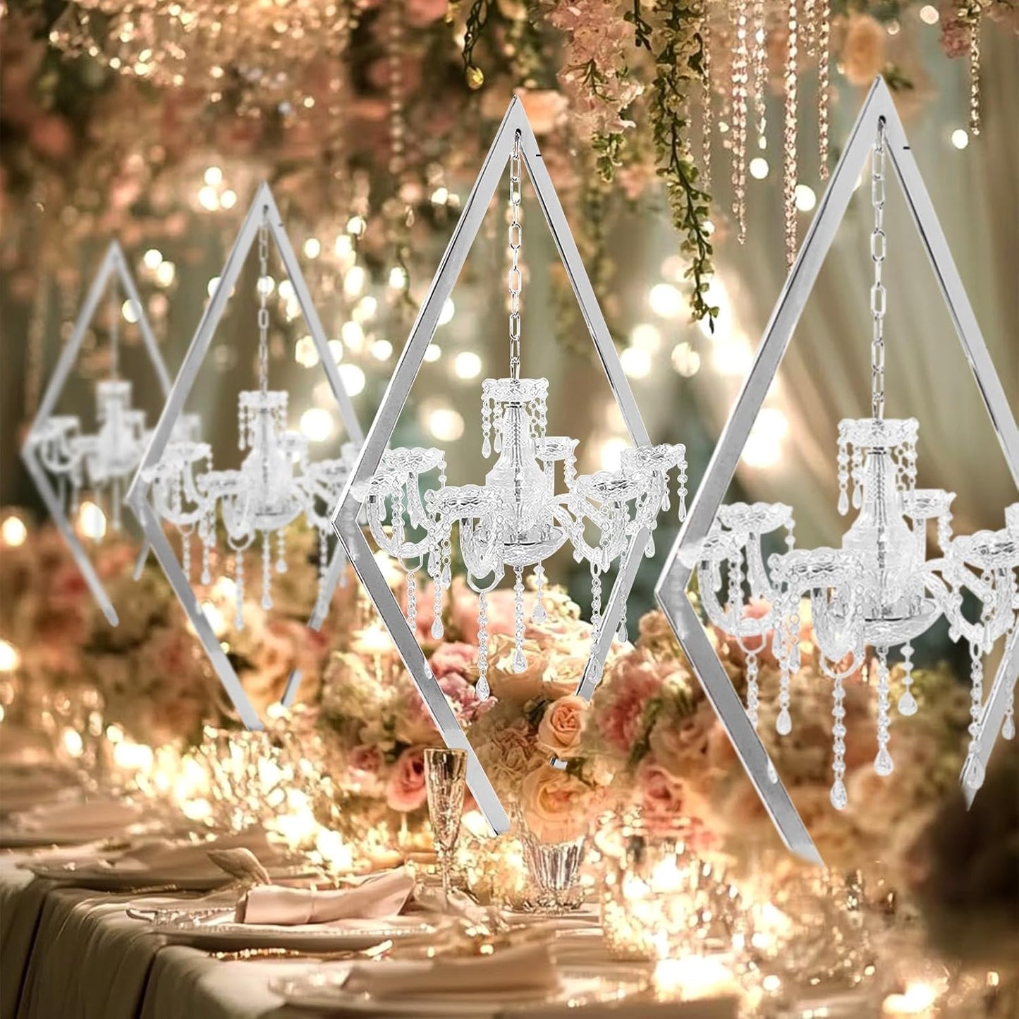 European Wedding Romantic Candlestick 45 "Table top Candlestick Metal Candlestick Table for Wedding Party Activities in The Center of The Room (Silver, 2PCS)