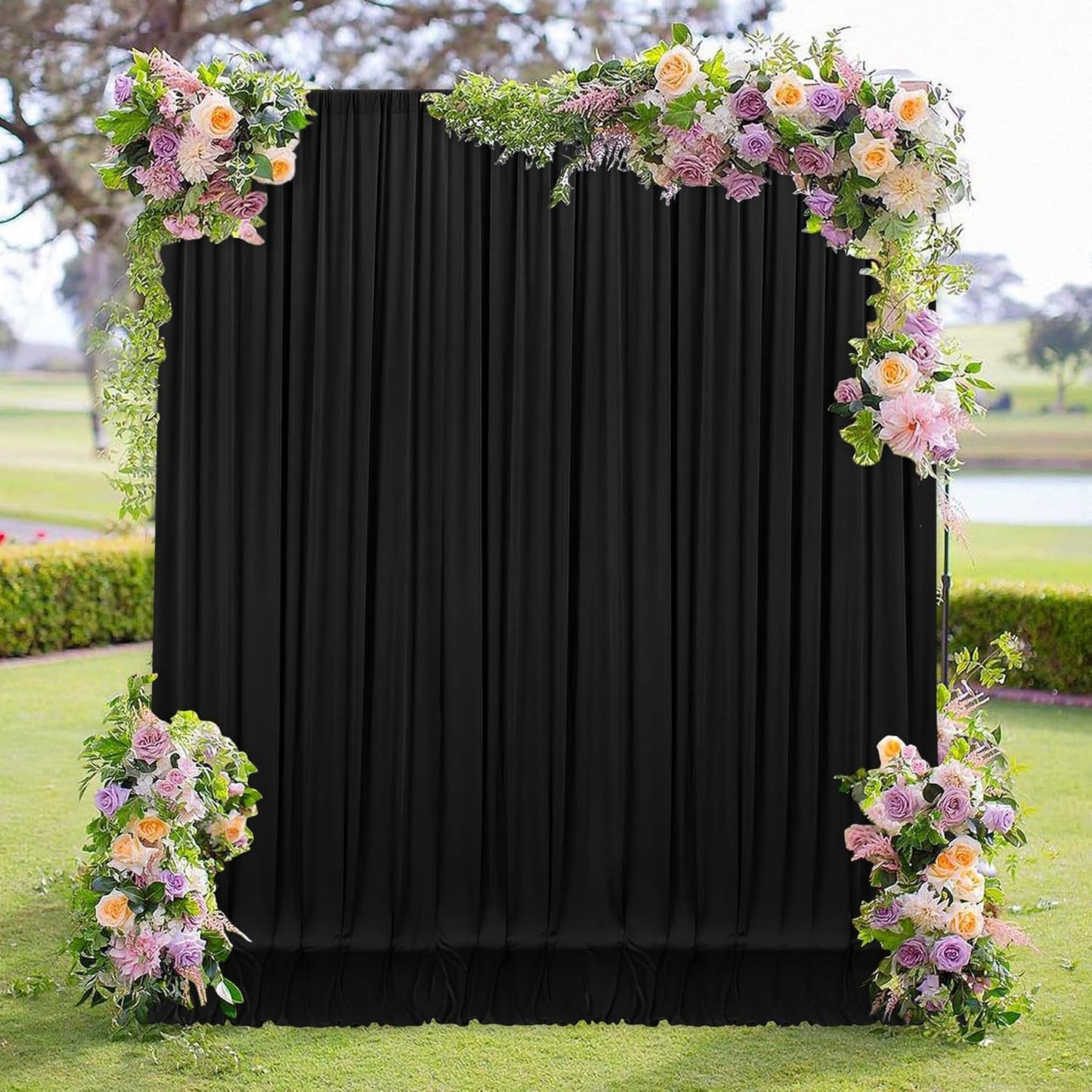 MEETSKY Black Backdrop Curtains for Parties - 10ft x 8ft Party Photo Background Curtain Rod Pocket Fabric Drapes Panels for Boys Birthday Holiday Home Halloween Decoration, 5ft x 8ft, 2 Panels
