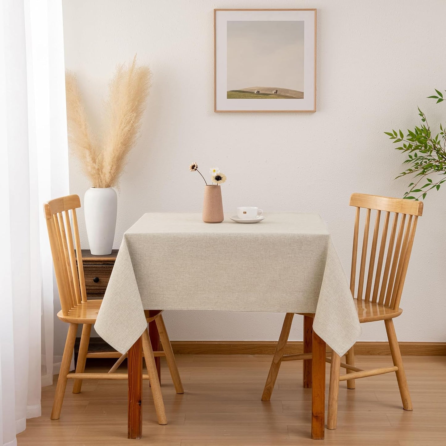 Hiasan Faux Linen Square Tablecloth - Wrinkle and Stain Resistant Washable Table Cloth for Kitchen Dining Room Holiday Table Cover for Party Dinner, Beige, 60 x 60 Inch