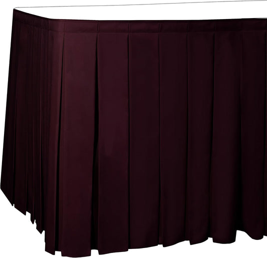 Ultimate Textile Pleat Polyester Fabric Table Skirt - Machine Washable Flame Resistant with Clips for Events, Weddings & Trade Shows, Cut & Sewn in Paterson, NJ - Burgundy, 14' Box Pleat