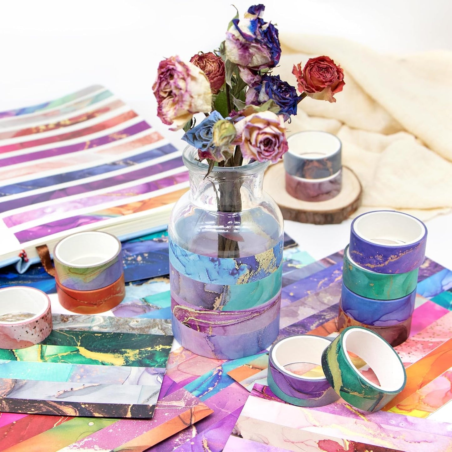48 Rolls Washi Tape Set - Decorative Masking Tape Colored Marbling Patterns, Adhesive Artists Tapes for Journaling Supplies, DIY Crafts, Scrapbooking, Junk Journal Supplies, School Supplies
