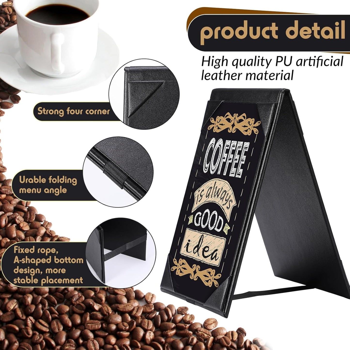 Gerrii Leatherette Table Tents Black PU Leather Menu Covers Bulk Double Sided Frame Sign Holders 2 Side Drink Dessert Menu Folders for Restaurant Coffee Cafe Bar Wedding Supplies(20 Pack,4 x 6 Inch)