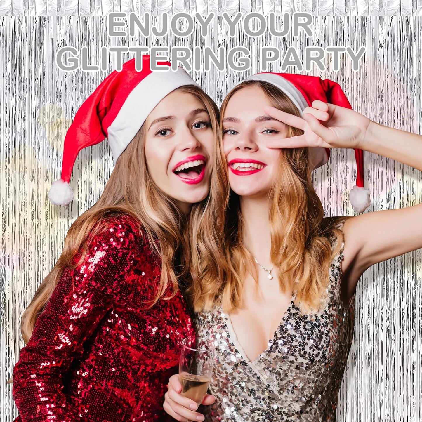 30 Pack Silver Foil Fringe Curtain Backdrop, 3.3x8.2 Feet Metallic Tinsel Streamer Curtains Photo Booth Props for Birthday/Wedding/Bachelorette/Baby Shower/Christmas/New Year/Disco Party Decorations