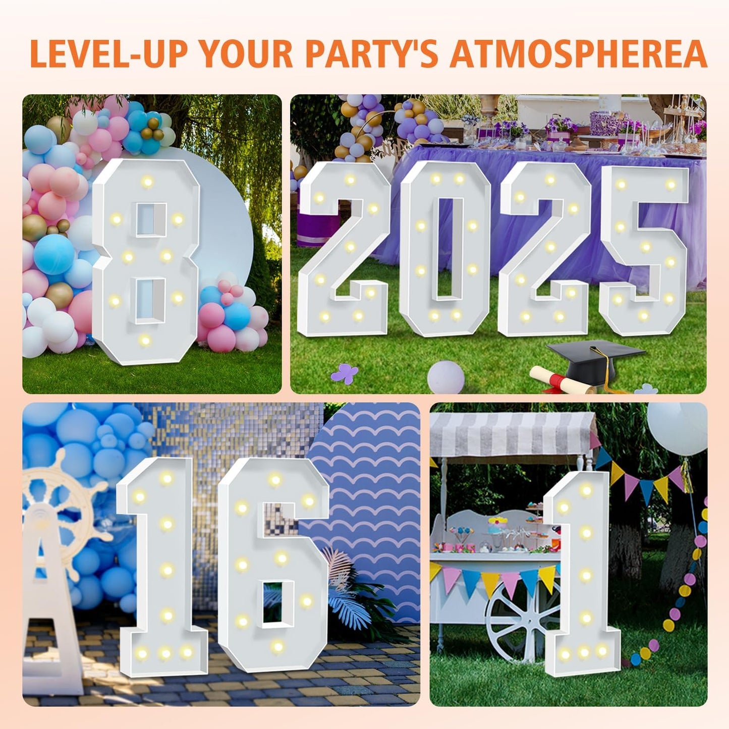 3FT Marquee Numbers, Big Light Up Numbers 2, Cardboard Numbers for Balloons 2nd 20th 21st Birthday Decorations, DIY Mosaic Numbers for 2025 Graduation, Marquee Sign Pre-Cut Foam Board Kit