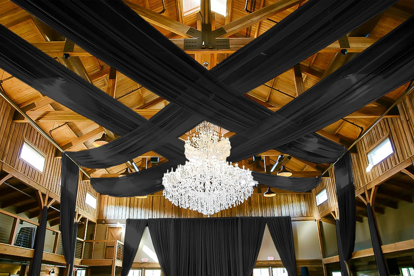 6 Panels Black Ceiling Drapes for Wedding 5ftx15ft Ceiling Drapes Wedding Arch Draping Fabric Cheesecloth Sheer Curtain Romantic Ceiling Decorations for Weddings Party Banquet Ceremony Stage