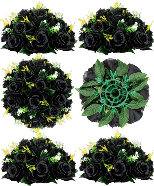 BLOSMON Flower Balls Wedding Rose Centerpieces 6 Pcs Black Fake Flowers Kissing Balls Decor Artificial Floral Arrangements Flower Bouquet of Roses Home Party Room Table DIY Decorations